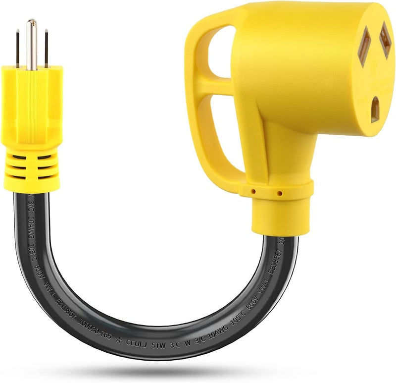 Rvhouse 30 Amp to 15 Amp 110V RV Adapter Cord 18 Inch NEMA 5-15P Male to TT-30R Female Power Dogbone with Grip Handle Heavy Duty Electrical Adapter for Trailer Camper, ETL Listed - Image 1